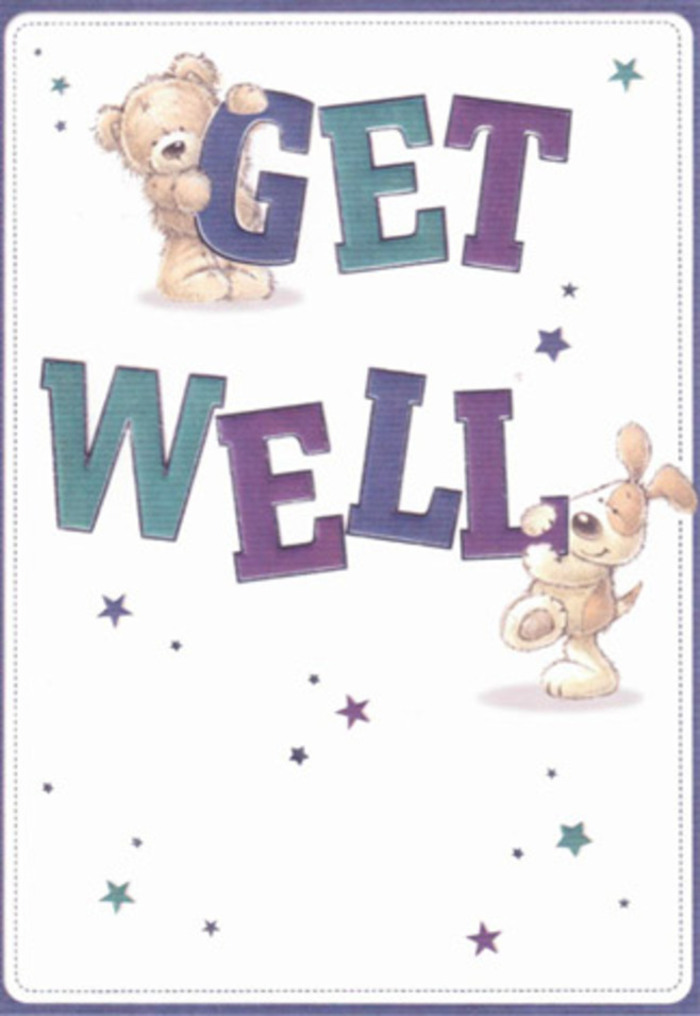 This get well card radiates gentle encouragement, captured in the delightful illustrated pairing of a bear and a puppy amid floating stars. Their playful forms seem to dance with good wishes, as starbursts in shimmering aquas and rich purples scatter across a softly lit cream background, reminiscent of early spring mornings near De Beauvoir Crescent. The bold typography, rendered in an uplifting palette, anchors the composition with cheerful assurance, much like a robust bouquet set in a local cafe window. The plush textures-downy fur of the bear, velvety ears of the pup-add a tactile dimension, echoing the softness of the hand-tied arrangements that brighten homes in N1. As if crafted with the same meticulous care a florist devotes to selecting just the right stems, every brushstroke delivers a sense of comfort and healing. One can imagine presenting this card with a beautiful, locally sourced bouquet, the combination filling a friend's flat with warmth and optimism. The airy, bright mood carries a timeless message-perfect for kindling hope and lifting the spirits of loved ones throughout De Beauvoir Town.